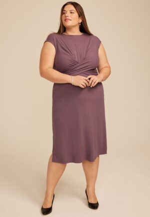 Plus Size 24/7 Wrap Bodice Ribbed Midi Dress