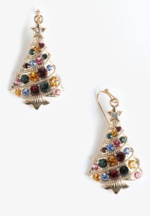 Colorful Rhinestone Christmas Tree Drop Earrings