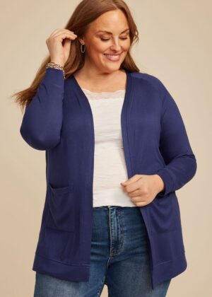 Plus Size Knit Pocket Open Front Cardigan