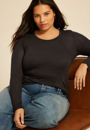 Plus Size Floral Jacquard Mesh Top