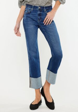 KanCan&trade; High Rise Raw Cuffed Wide Leg Ankle Jean