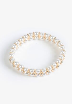 Faux Pearl And Rhinestone Stretch Bracelet