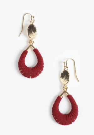 Gold And Red Suede Teardrop Earrings
