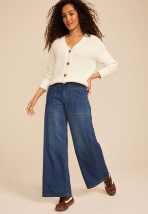 Dark Mid Rise Soft Utility Wide Leg Jean