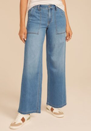 Medium Mid Rise Soft Utility Wide Leg Jean
