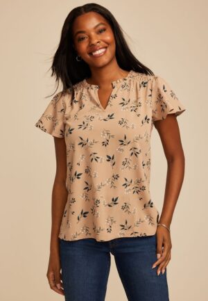 Floral Smocked Shoulder Flutter Sleeve Blouse