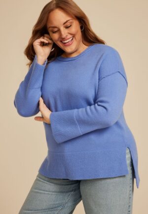 Plus Size Crew Neck Step Hem Sweater