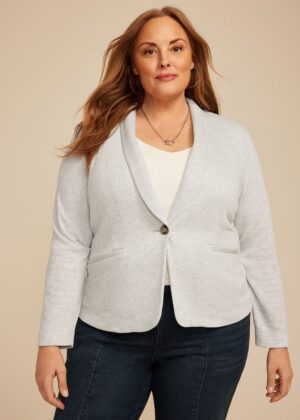 Plus Size Ribbed Knit Blazer