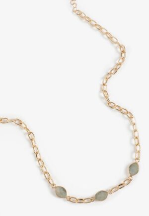 Grey Agate Stone Gold Oval Link Necklace