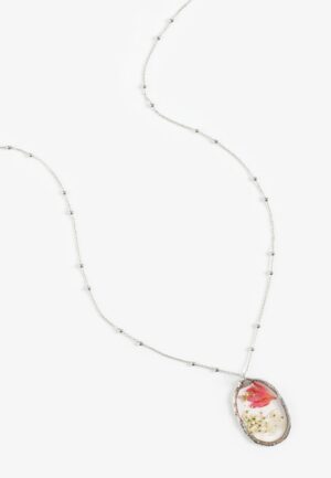 Pressed Flower Oval Pendant Necklace