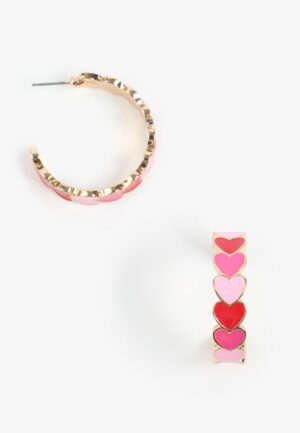 Pink and Red Heart Hoop Earrings