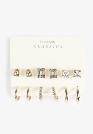 6 pack Crystal Stud and Hoop Earring Set