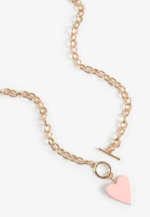 Pink Heart Charm Link Toggle Necklace