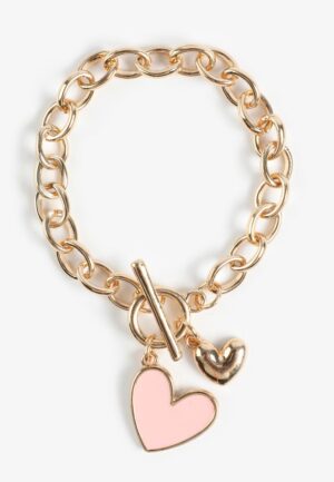 Pink Heart Charm Link Bracelet