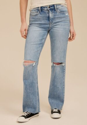 Flying Monkey&trade; Light High Rise Open Ripped Slim Wide Leg Jean